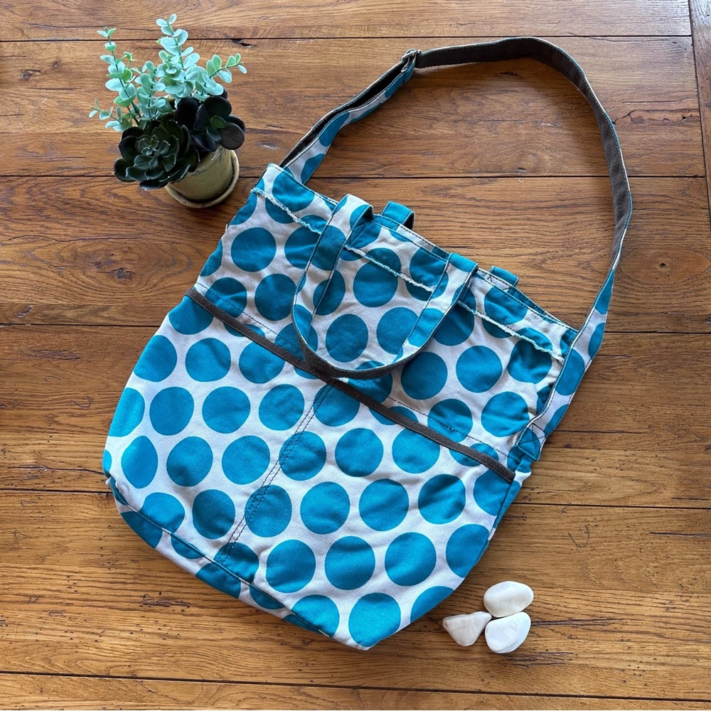 Thirty One Retro Metro Teal Polka Fold Over Tote